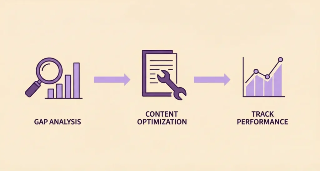 The three main steps to earn citations from AI: conduct a gap analysis, optimize your content, and track its performance