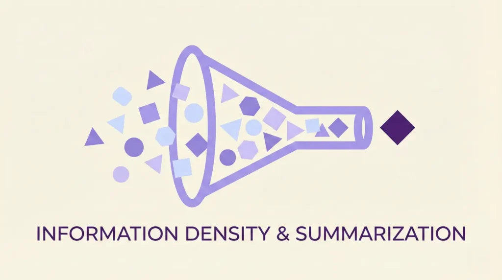 An illustration depicting a funnel taking a vast amount of information to produce one complete, synthesized answer that meets the user's query